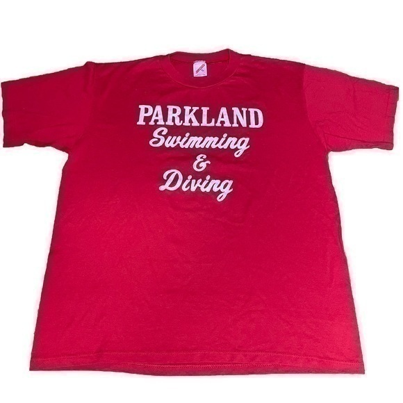 Vintage 90s Parkland Trojans HS Swimming & Diving Shirt Jerzees Script USA 50-50 - Picture 1 of 9